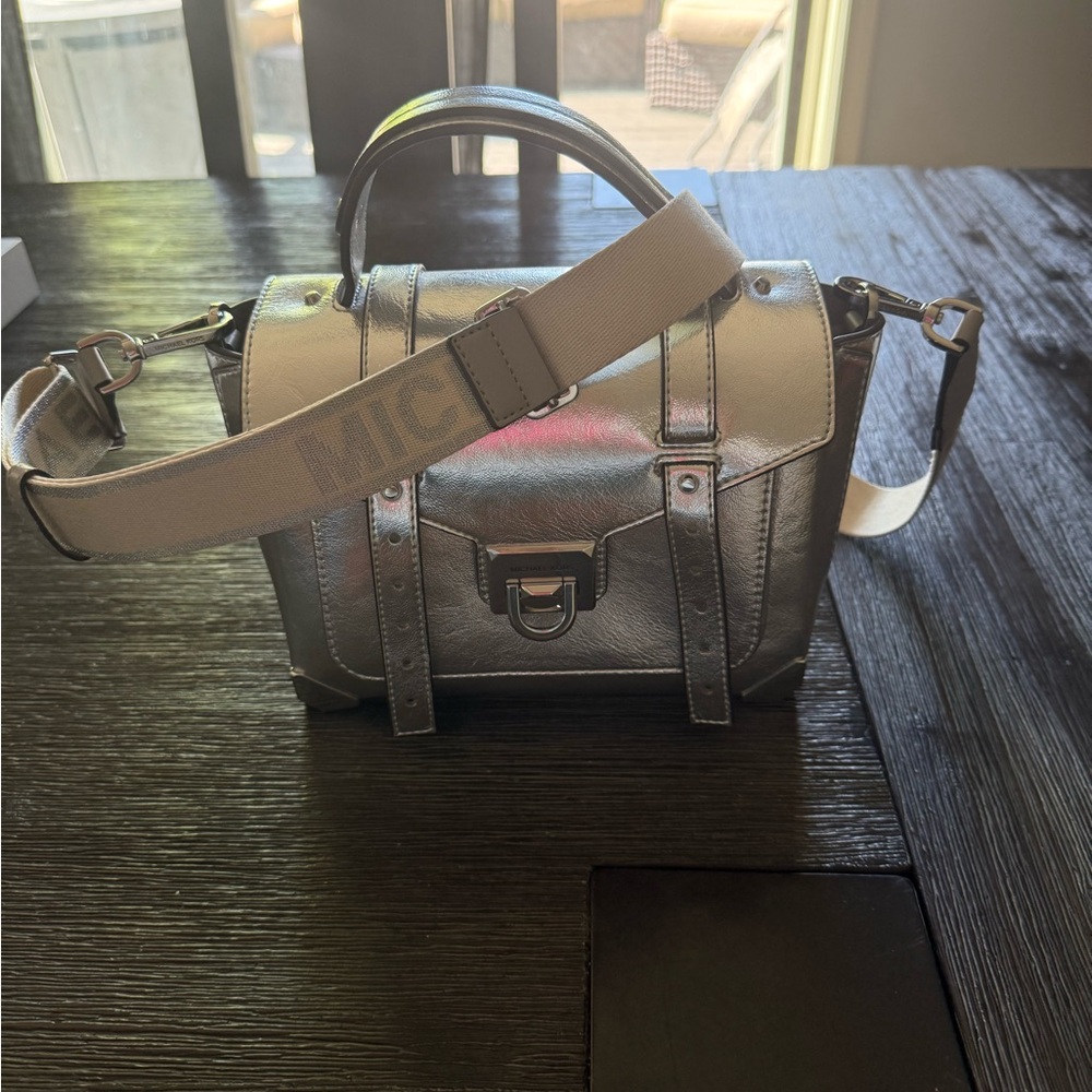 Michael Kors Silver Crossbody Bag with Structured Design